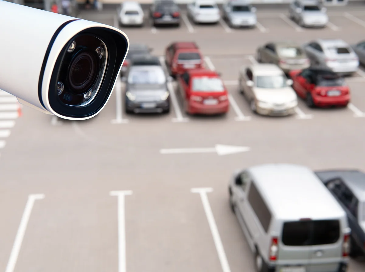 Überwachungskamera über einem Parkplatz